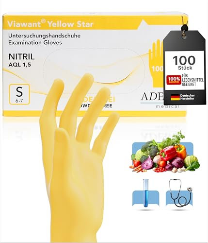 Einweghandschuhe 100 Stück | S | Nitrilhandschuhe Gelb | Puderfreie, latexfreie Einmalhandschuhe | Reißfest & feinfühlig | EN 455 & EN 374 | Gr. S, M, L