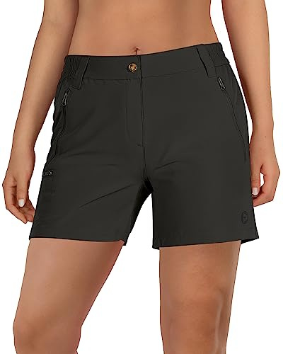 Outdoor Ventures Snabba torra vandringsshorts för kvinnor, SPF 50 + lättvikt, stretchshorts med fickor med dragkedja, svart, 40