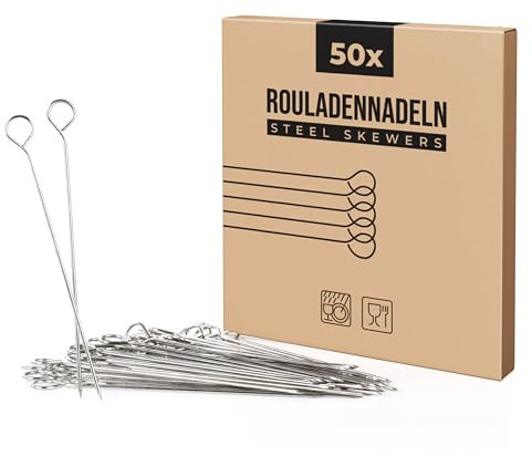 Van Henry Edelstahl Rouladennadeln Rouladenspieße 11 cm - Fleischnadel für Rinderouladen, Kohlrouladen, Schaschlickspieße oder Cocktails - 50er Pack