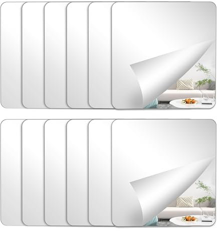 Spiegelfliesen Selbstklebend Flexibler Spiegel Wandaufkleber Acrylic Wanddekoration Dekospiegel Rahmenloser für Haus Badezimmer Dekor 15 * 15cm 12 Stück