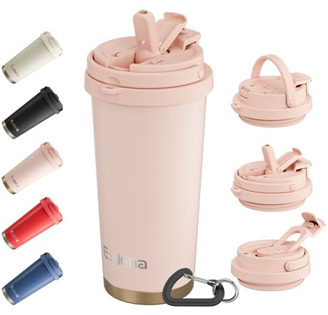 Exllena Travel Mug - Insulated Coffee Cup 500ml with 3-in-1 Lid - 100% Leakproof Coffee Mug with Handle and Clip Perfect for Travel, Office, and Outdoor Activities...(Pink)
