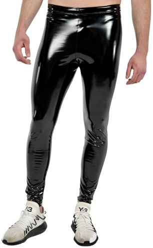 Kapow Meggings Men's High Gloss Vinyl Leggings, Wet-Look Tights with Drawstring for Festivals, Clubwear & Performances