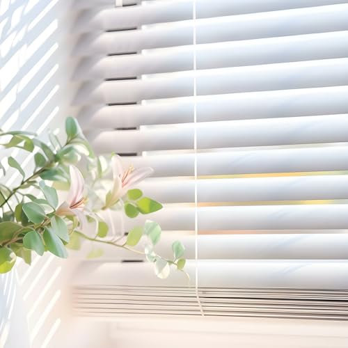 Persianas Venecianas de Vinilo PVC con cordón autobloqueo, Soportes Ocultos y Fácil Instalación Montaje en Pared o Techo. Persiana Veneciana y estores enrollables STORESDECO Blanco 90x160 cm