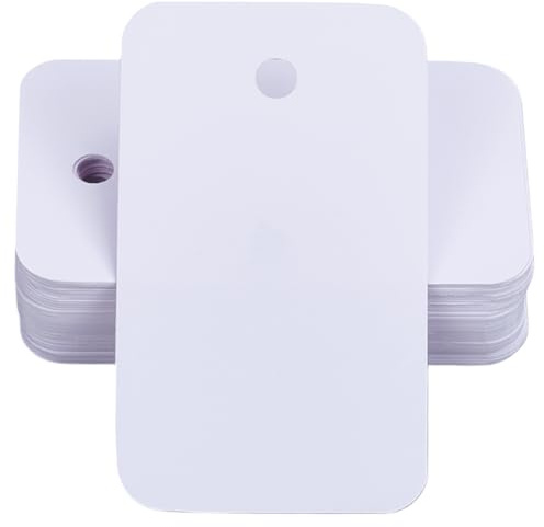 SOFPLATE 200 Etiqueta de Envío Impermeable, Etiquetas de Plástico Grabables, Etiquetas A Granel de 3x5cm, con Orificio para Ojal Blanco, Marcador para Colgar, Etiquetas de Almacenamiento En Blanco, E