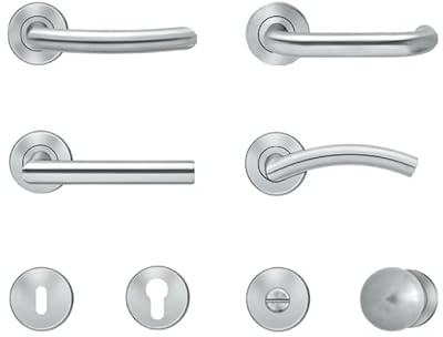 Steinau KG Stainless Steel Door Fitting Set for Interior Doors – DIN-L/R – 54 mm Rosette – Matt – Room Door – Wooden Door Handle (Bamberg, Swivel Latch (WC))