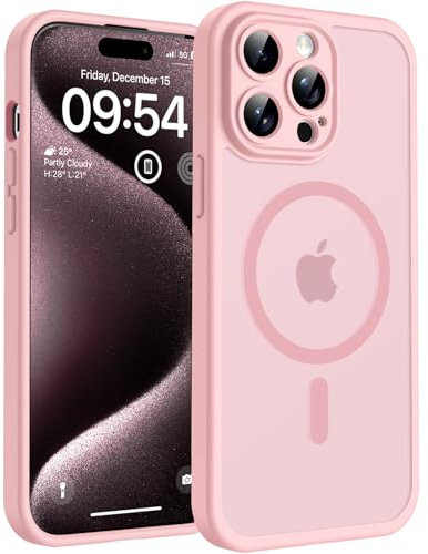 TOCOL Magnetic for iPhone 15 Pro Max Case 6.7-Inch, Fit for MagSafe, Upgraded [Full Camera Protection], [14FT Military Grade Drop Tested] Shockproof Slim Translucent Matte Back Cover (Light Pink)