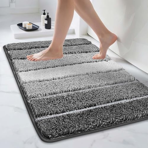 COSY HOMEER Badezimmerteppich 60 x 90 cm, Weiche Badematte rutschfest Waschbar, Badteppich & Badvorleger für Dusche & Badezimmer, Dunkelgrau