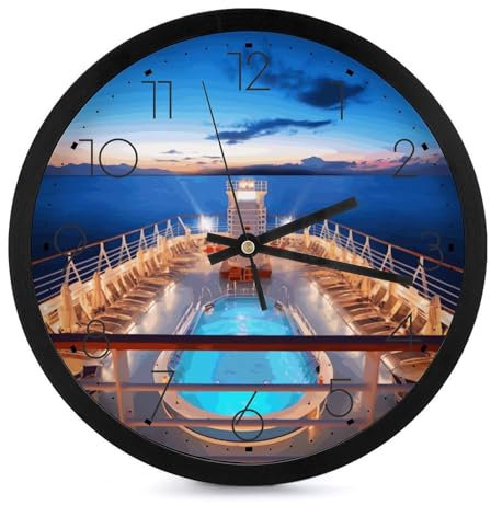 BVKWNTSA Elegante e semplice orologio da parete rotondo in plastica con stampa nave da crociera, cronometraggio preciso, decorazione della stanza