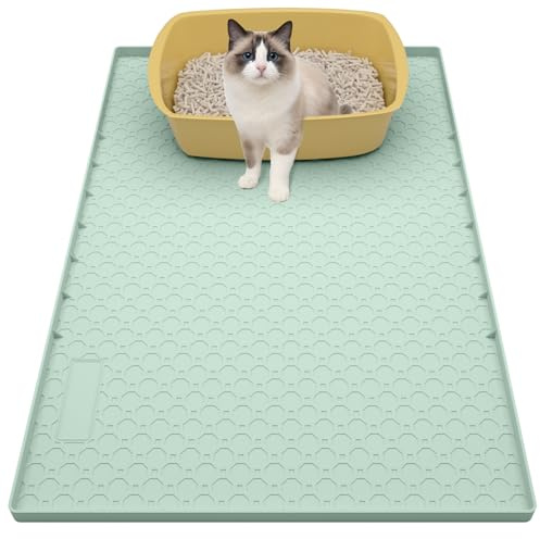 BLESWIN 86x56cm Litter Mats Extra Large Easy Clean, Cat Litter Mat Large, Silicone Cat Litter Mat Waterproof, Cat Litter Mats for Indoor Cats, Green