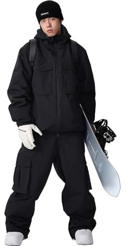 YEEFINE Women's Snow Snowboard Suits Baggy Men's Ski Jacket and Pants Set Insulated Snowsuits Waterproof Winter(Black,L)