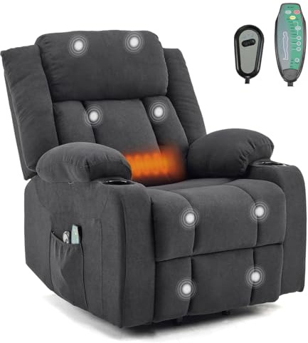 TactFire Fauteuil Releveur Électrique Relax, Fauteuil de Relaxation | avec Fonction Massage et Chaleur, Inclinaison Réglable et Repose-Pieds (Noir)