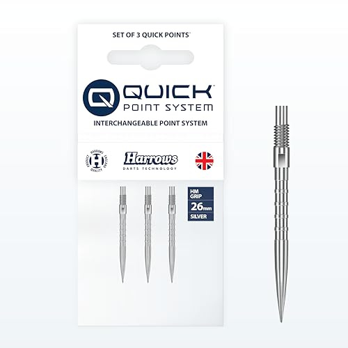Harrows HM Grip Heavy Metal Quick Points – Pointes de fléchettes inspirées de Ryan Searle avec anneaux de préhension carrés – Système de pointe rapide anti-rupture pour échanges rapides de points – 26
