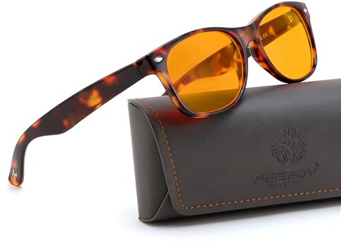 FEISEDY Orange Classic Blue Light Blocking Glasses for Women Men, Gaming Computer Sleep Eyeglasses B0339