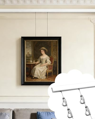 Binario Quadri Kit per Appesi Pesanti per Quadri con Anelli a D, Viti e Cavo d'Acciaio, Sistema Regolabile a Guida per Esposizione Foto di Famiglia, Max 66 Libbre(1.5 m/4.9' cable,1.7 m/5.6' track)