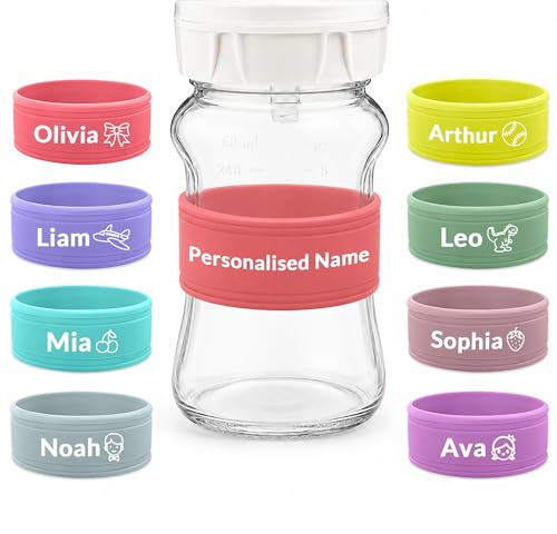 BEXOA Personalised Bottle Name Bands Engraved Silicone Labels for Water Cup | Bottle Tags, Reusable Waterproof, Dishwasher Safe, Flexible Fit for Tumblers, Ideal for School, Daycare, Travel, Sports, Home