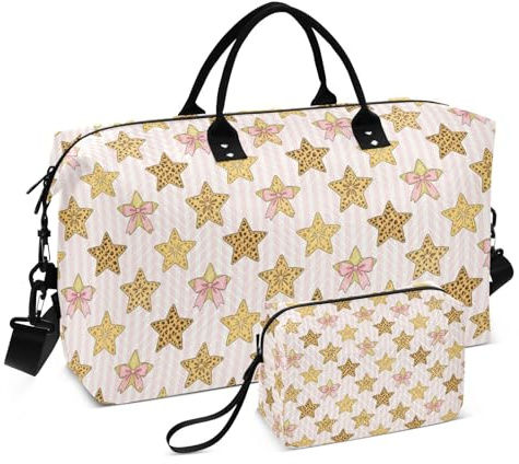 Resa duffelväska set dubbel väska uppsättning ultraljud quiltade blixtlåsfack mångsidig camping, Höststjärnor, One Size, Klassisk