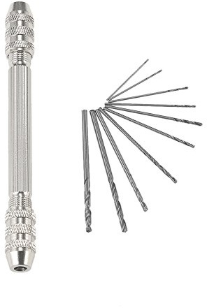 Naroote Set Mini Trapano a Mano Professionale, Punte Elicoidali da 10 Pezzi 0,5-3,2 Mm, Morsa a Perno in Acciaio Ad Alta velocità per Intaglio di Plastica e Legno Ambrato