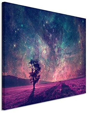 Paul Sinus Art XXL Fotoleinwand 120x80cm Künstlerische Fotografie – Fantastische Milchstraße mit Baum auf Leinwand exklusives Wandbild moderne Fotografie für ihre Wand in vielen Größen