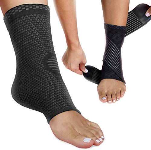 Modetro Sports Ankle Brace with Adjustable Strap - Compression Sleeve Socks for Ligament Damage - Ankle Support Achilles Tendonitis Plantar Fasciitis Foot Support