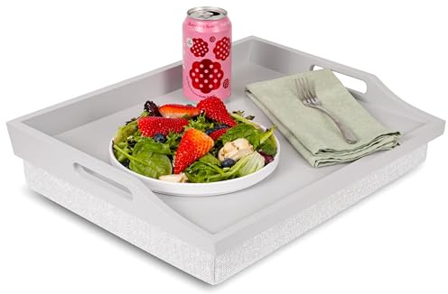ROSSIE HOME Wood Bed Tray Lap Desk with Detachable Cushion, Serving Tray - Calming Gray - Fits up to 15.6 Inch Laptops - Style No. 76105