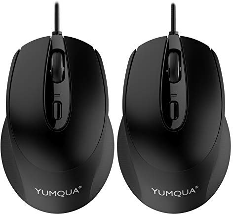 YUMQUA G222 Silent Mouse USB Wired 2 Pack, Office & Home Optical Computer Mouse with 2 Adjustable DPI Levels(800/1200), 4-Button Mouse for PC Laptop Desktop, Fits Left & Right Handed Users
