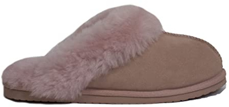 Reissner Lammfelle Pantuflas de piel de cordero Nadine con borde de piel para Mujeres, Navidad, Gris platino, Talla 36-42