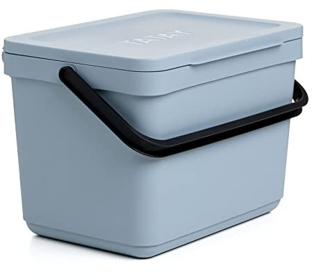 TATAY Kitchen Food Waste Caddy 6L | Organic Bin Smart With Support Bracket and Screws Included | Compact and Functional Design | Made from 100% Recycled Materials | 26.5x20.5x18.5 cm, Colour Blue