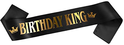 Grevosea 1 Stück Happy Birthday King Geburtstag Schärpe,Birthday Boy Sash,schwarzer Satin Geburtstag Schärpe,Birthday King Banner für Männer Jungen Geburtstag Party Dekoration Zubehör