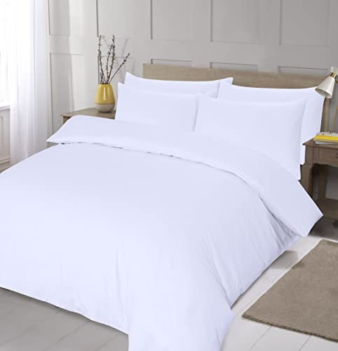 Home Living NON IRON Luxury Easycare Plain Dyed Duvet Cover & Pillow Case(s) Bedding Set (White, Double)