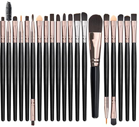 Pennelli Trucco oro Rosa 20 Pezzi Pennelli Trucco Premium Set Viso e Occhi, Make-up Professionali, Eyeliner, Ombretto, Sopracciglia, Pennello per Fondotinta Liquido,Oro Rosa