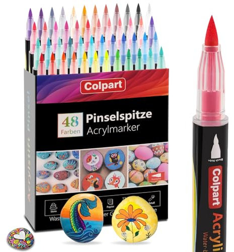 colpart Acrylfarbe Stifte Ostereier zum bemalen-Acrylstifte für Steine Wasserfest 48Farben Acrylic Marker Set für Holz Rock,Keramik, Glas, Leinwand, Metall, DIY Kunsthandwerk
