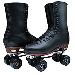 Chicago Skates Men's Premium Lifestyle Leather and Suede Lined Quad Rink Roller Derby Skate - Black - Size 9