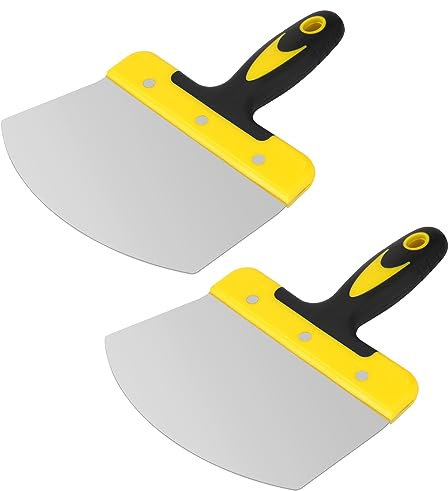 Ocnvlia Scrapers 2PCS Bucket Scoop for Drywall, Plaster Stainless Steel Bucket Scoop - 6.5 Inch Curved Contoured Blade for Paint, Mortar- Yellow