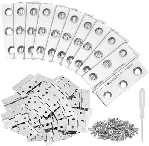 Lot de 30 mini charnières pliables en acier inoxydable 44 mm x 32 mm pour portes d'armoire, portes en bois, meubles, charnières de porte avec tournevis cruciforme et 180 vis
