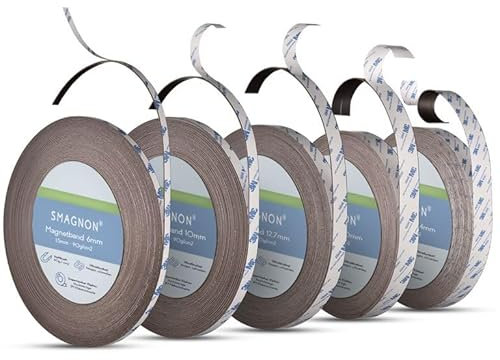 Smagnon - Magnetband Einzel oder Kombi in vielen Breiten, Magnete für Fliegengitter, Büro, Magnetwand oder Haushalt, Länge:5 Meter, Breite Magnetband:6mm Kombi