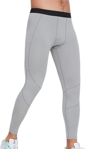 BreakEgg Herren Kompression Herren Yoga Strumpfhosen Hose für Laufen, Yoga und Training Herren Laufen Sport Leggings, Hellgrau, Groß