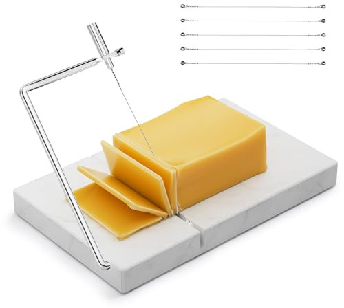 TOPULORS KäSehobel & Marmor-Schneidebrett Mit 5 Extra Dicken Edelstahl-Schneidedraht - 20,3X12,7 cm Robustes KäSeschneider FüR KäSeblöCke Und Butter, Küchenhelfes - Weiß
