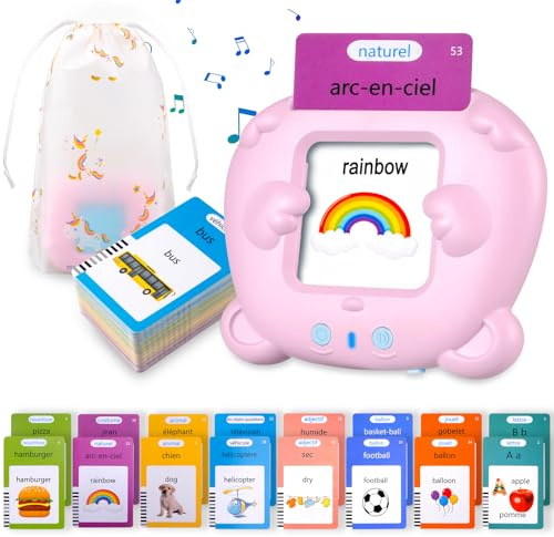 510 Cartes Flash parlantes pour Enfants, Mot ami Jeux français de 2 à 6 Ans avec de la Musique, Jeux educatif 2 Ans, Jouets préscolaires pour écouter et Apprendre Rose (Français/Anglais/Bilingue)