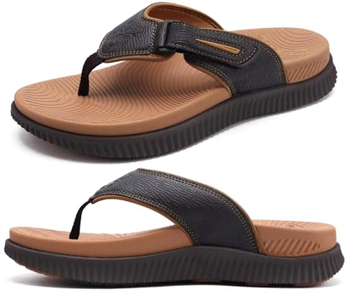 KuaiLu Tongs Hommes Sandales de Marche Ajustable Orthèse Coussin Athlétique épais Sport Sliders pour Homme, Résistant à l'eau & léger, Confort et Souple & Soutien de Voûte Plantaire