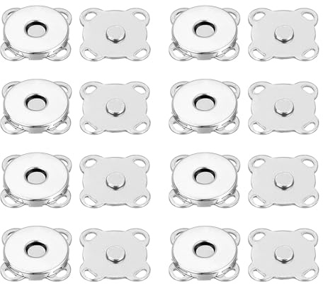 sourcing map 16 Sets Magnetic Snaps Button, 10mm/0.39 Metal Plum Magnetic Sew in Clasps Button Hardware Accessories for Clothes Bag Leather DIY Handbag Purse Wallet Craft, Silver