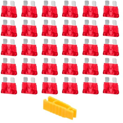 SRLWMYI 30 Stück 10A Auto Sicherungen Flachsicherungen Kfz Auto Sicherungen Set Stecksicherungen Kfz mit 1 Sicherungszieher ideal für Autos, LKWs, Motorräder