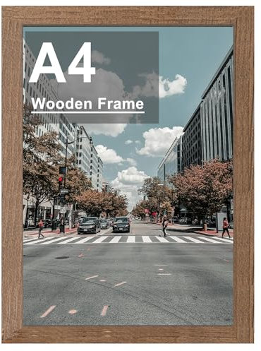 A4 Picture Frame, Wooden Photo Frame Versatile Frame with Safe Perspex Front & Wall Hanging Hooks- For Display, Landscape or Portrait Orientation, Wall-Mount & Desk Stand