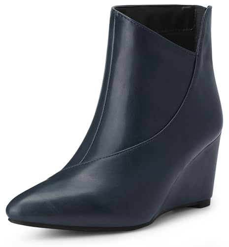 Allegra K Bottes à Talon compensé Bout Pointu pour Femmes Bleu Marin 39