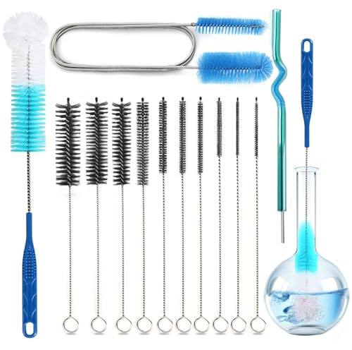 12 Pack Glass Tube Pipe Cleaner Set, 17 Inch Long Handle Nylon Brush for Neck Bottle, 8.2 Inch Various Diameter Tube Straw With Hook, 35 Inch Flexible Double Ended Hose Cleaner