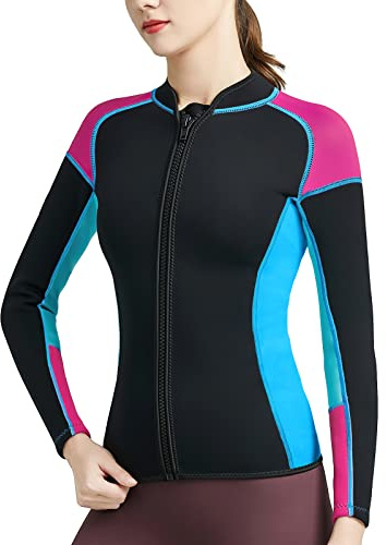 TBLUITE Traje de neopreno para mujer, chaqueta de natación para hombre y joven, traje de baño térmico de neopreno de 2 mm, manga larga, agua fría, mantiene el calor, esnórquel, buceo, surf
