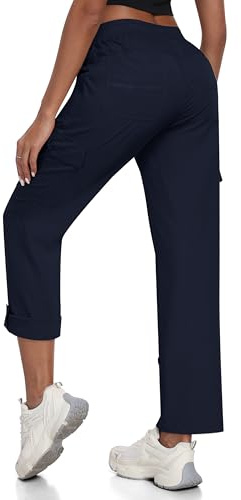 JINSHI Pantalones Mujer Verano Pantalón Cargo Enrollables Convertibles 3/4 Pantalon Capri Secado rápido Pantalon Senderismo Montaña Trekking Azul Marino Talla EU M