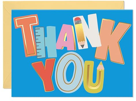 SWEETZER & ORANGE Teacher Thank You Card – Elegant 5”x7” Appreciation Card with Gold Foil, Sturdy Envelope & Sealing Sticker – Thick Cardstock with Pre-Written Message – Perfect for Teacher Gifts