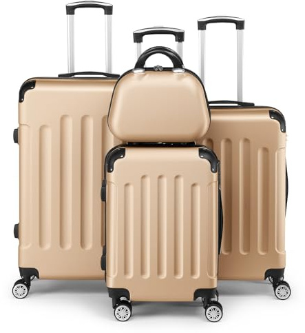 Bonnlo Set de 4 Valises avec Vanity Case，Valises de Voyage, Set Valise ABS avec Les Coins Renforcé et roulettes Pivotantes 360°, Champagne