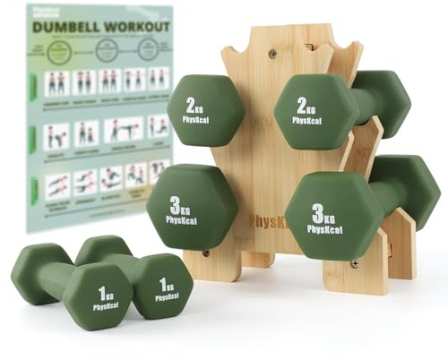 PhysKcal Hantlar Set om 6 med förvaringsställ, handvikter för styrketräning, fitness, hemträning
