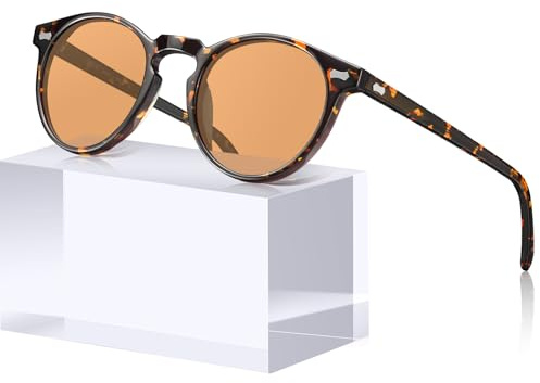 CARFIA Gafas de sol redondas para mujer polarizadas con protección UV 100%, A26 - Marco: concha de tortuga; Lentes: naranja, medium